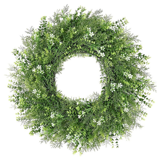 24 Inch Spring Wreaths for Front Door Wreath Summer Outdoor Green Door Wreath for All Seasons Porch Living Room Bedroom Window Wall Indoor Outdoor Farmhouse Home Decoration