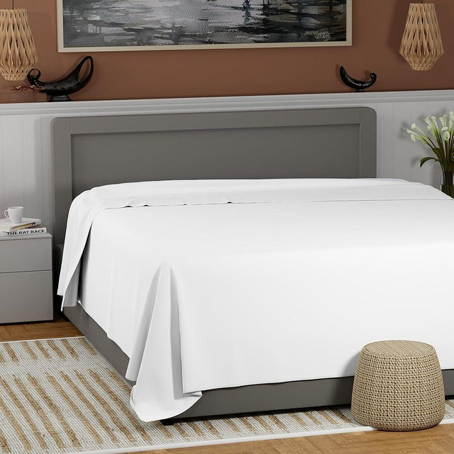 100% Cotton Queen Flat Sheet Only, Cool & Crisp Percale Sheets Queen Size Top Sheet, Highly Breathable & Comfortable, Arctic White Cotton Sheets