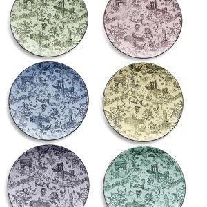 Toile Set-of-Six Bone China Dessert Plates