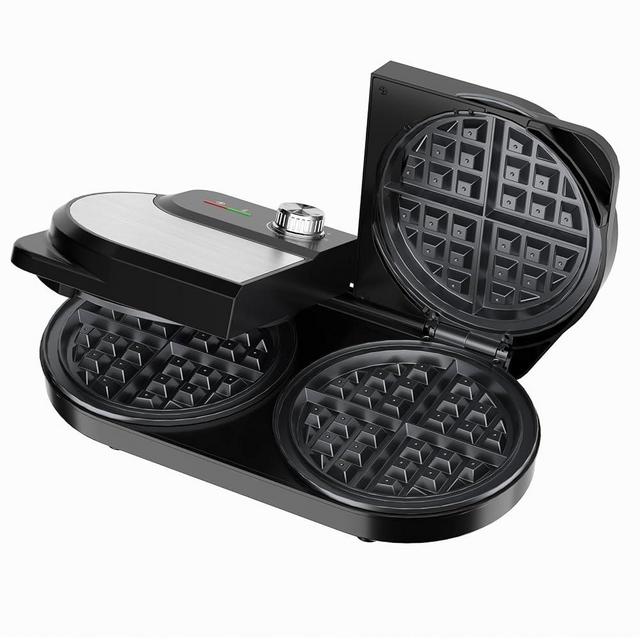 YASHE Double Waffle Maker 6 Inch, 1400W Belgian Waffle Maker for Breakfast and Snacks, Stainless Steel Waffle Iron with Nonstick Plates, Temperature Knob, Cool-Touch Handles