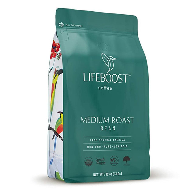 Lifeboost Coffee Whole Bean Medium Roast Coffee - Low Acid Single Origin USDA Organic Coffee - Non-GMO Coffee Beans Third Party Tested For Mycotoxins & Pesticides - 12 Ounces