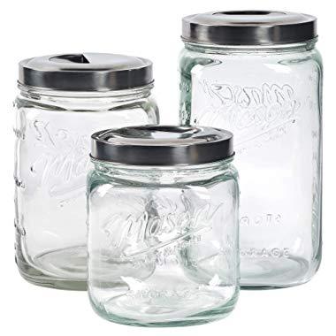 Mason Craft & More Airtight Kitchen Food Storage Clear Glass Pop Up Lid Canister, 3 Piece Pop Up Canister Set