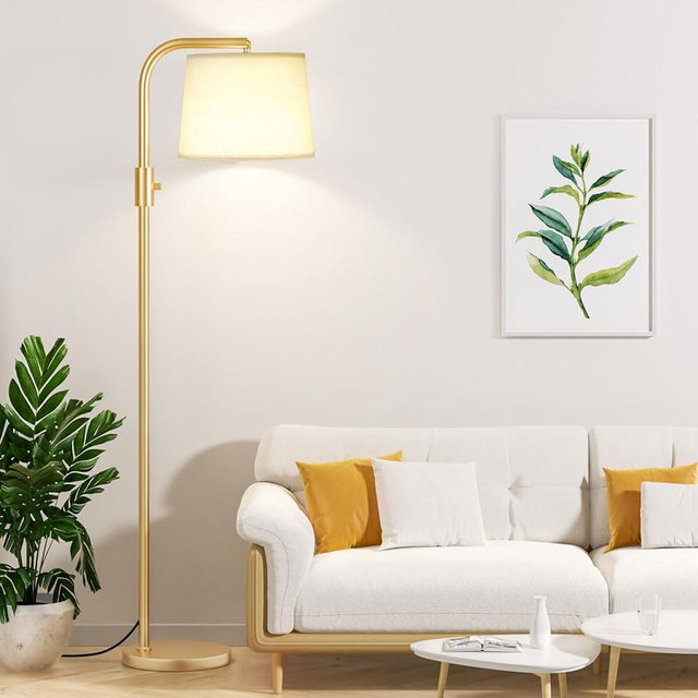 Ambimall Fully Dimmable Floor Lamp - Floor Lamps 9W LED Light Bulbs, Standing Lamps for Living Room, Modern Standing Light Tall Lamp for Bedroom (Gold and Light Beige)