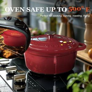 Overmont 5.5QT Enameled Cast Iron Dutch Oven with Lid Cookbook Heavy-Duty Casserole with Dual handles for Braising, Stews, Roasting, Bread Baking