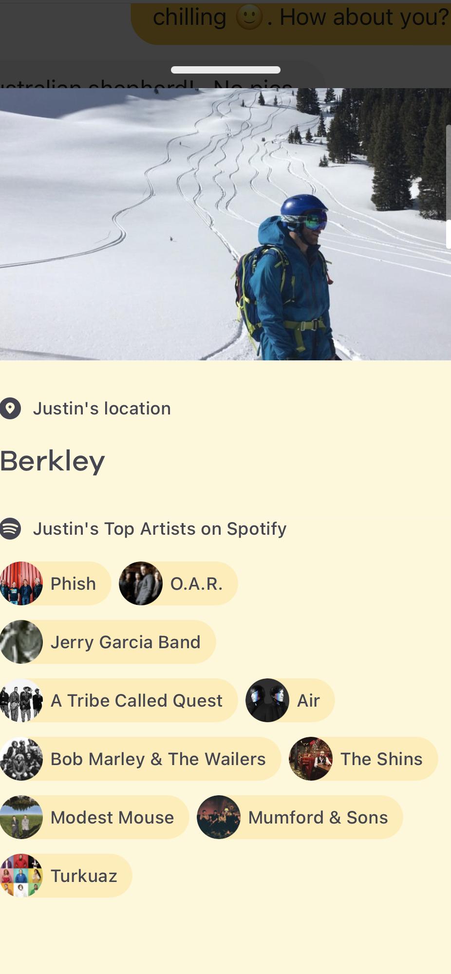 Justin’s Bumble profile