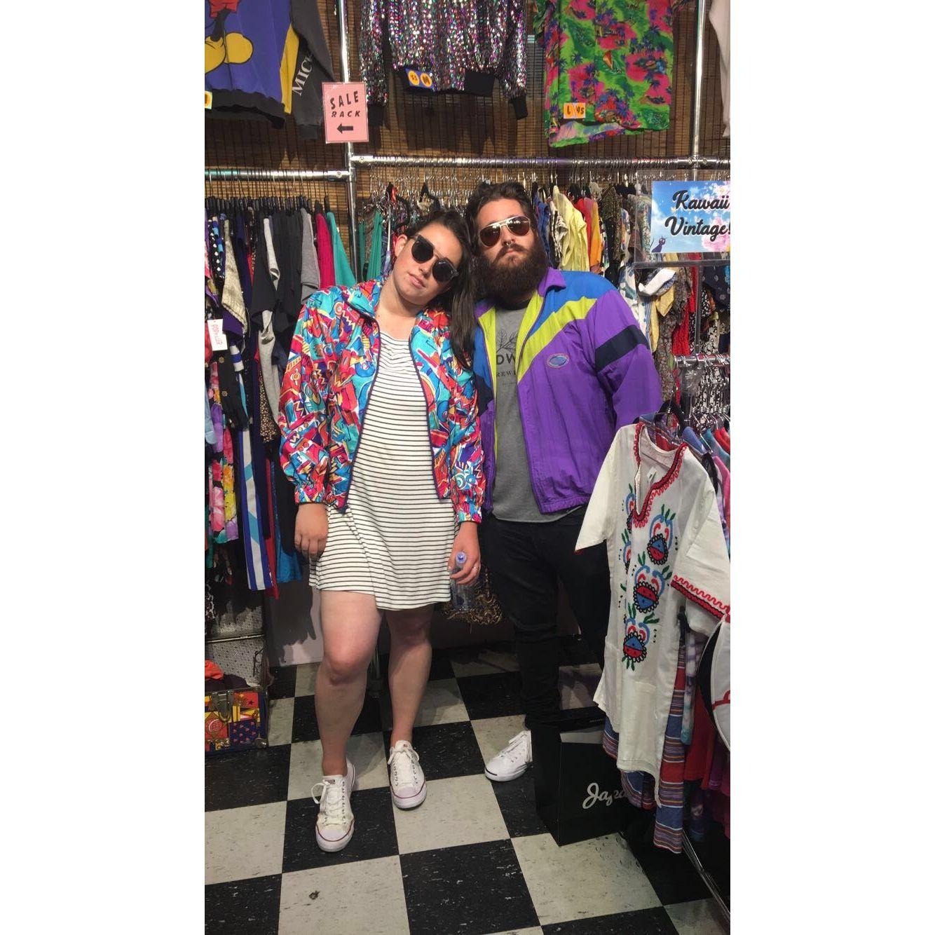 July 2018- Jackie came to visit Bryan and they went to LA to meet with Rachelle- and stopped in this fun vintage store to try on all the cool windbreakers from the 80s