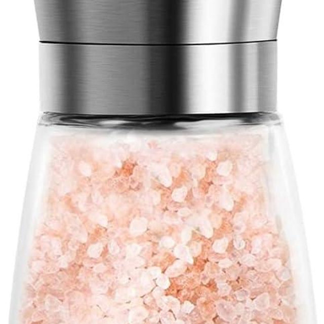 Salt and Pepper Grinder, Stainless Steel Refillable and Adjustable Manual Pepper Mill, 5.3"x 2.5" Professional Grinder for Pepper, Salt, and Spices, Fits in Home, Kitchen