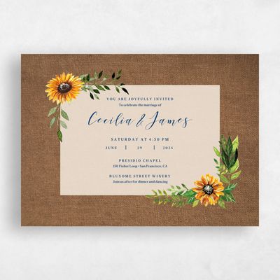 Burlap, Brown Wedding Invitation - Sunnyridge Bloom