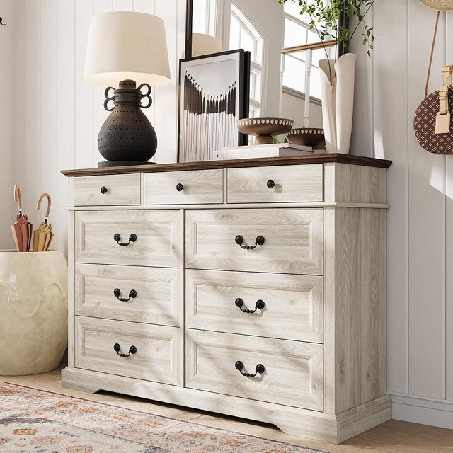 LINSY HOME Drawers Dresser for Bedroom, Wood Bedroom Dresser Farmhouse Drawer Chest, Tall Dresser for Closet, Dressers Organizer for Living Room, Closet, Hallway