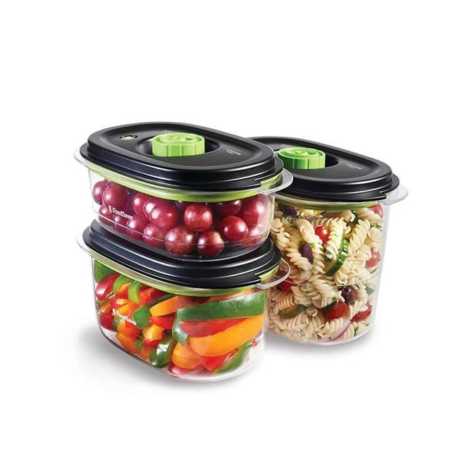 Food Saver Preserve & Marinate Vacuum Containers Food Containers, Transparent/Black, 0.7 l, 1.2 l, 1.8 L