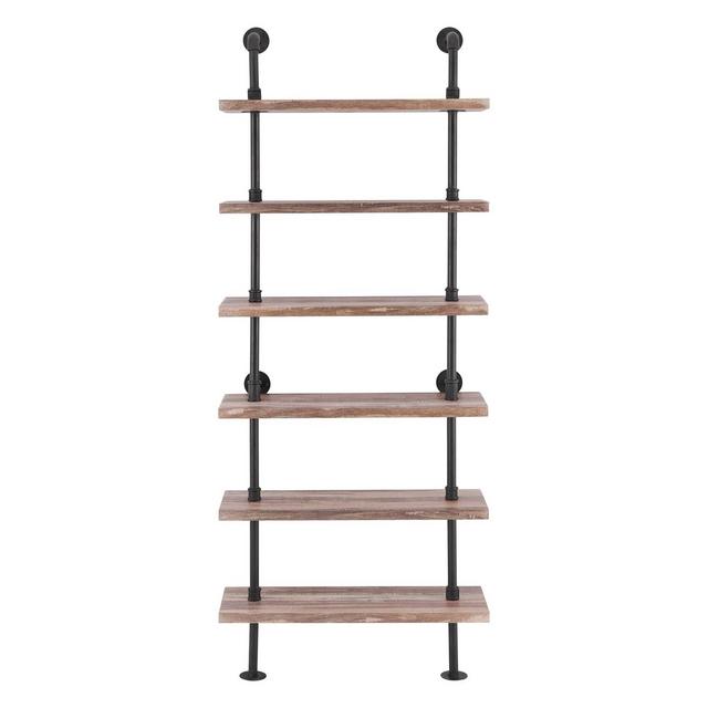 Modern Industrial 6-Tier Iron Pipe wall Mount Ladder Shelf Distressed Wood - Danya B.