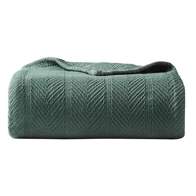 Eddie Bauer | Herringbone Collection | 100% Cotton Light-Weight and Breathable Blanket, Cozy and Soft Throw, Machine Washable, King, Green