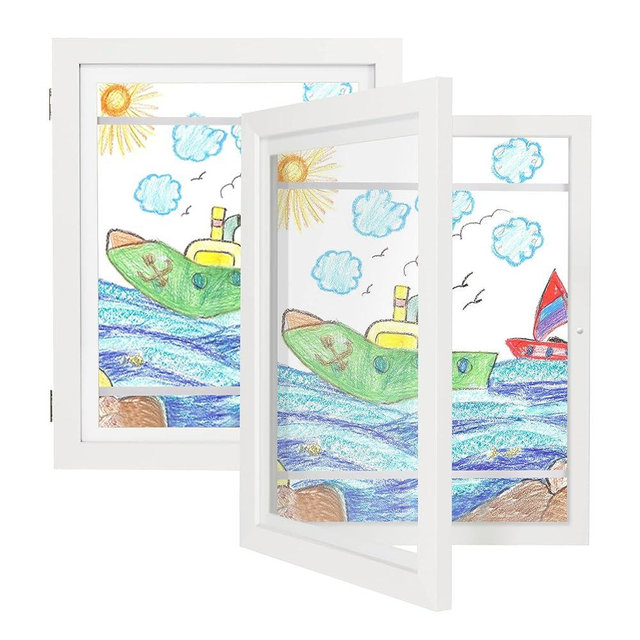 iRahmen Kids Artwork Frame Set of 2 - 8.5x11 Front Opening Childrens Art Frames Changeable, White Artwork Display Storage Frame for Wall Mount, Magnetic Door Holds 50 Art Pieces for Drawings, 3D Picture, Crafts, Portfolio