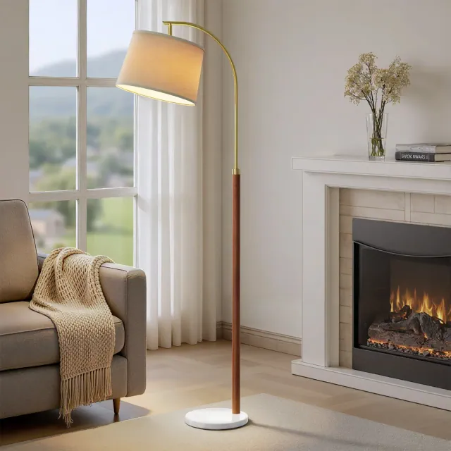 Maxax 62.75" Solid Wood and Marble Floor Lamp with Foot Switch, Modern Elegant Arched Standing Lamp for Living Room, Bedroom, Antique