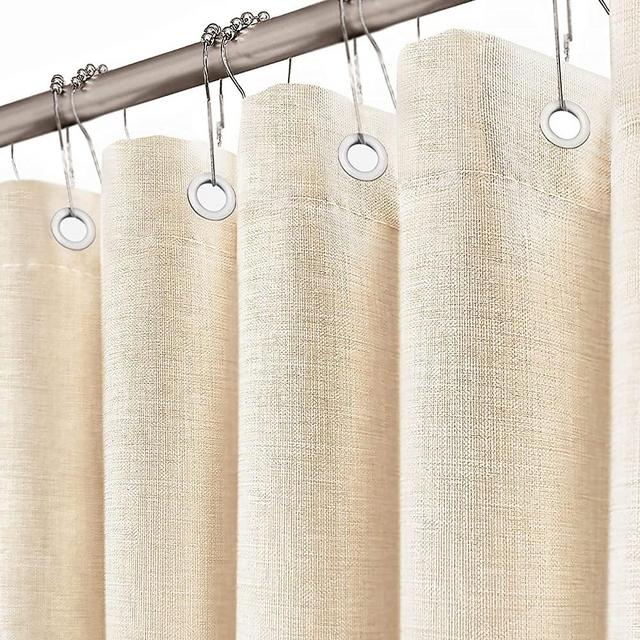 Linen Style Bathroom Shower Curtain Set with 12 Metal Hooks- Beige/Cream 72 Inch Textured Fabric Heavy Duty