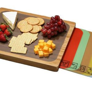Easy-to-Clean Bamboo Cutting Board and 7 Color-Coded Flexible Cutting Mats with Food Icons Set