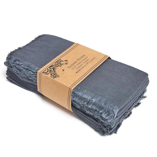 ACCENTHOME Grey Cotton Linen Napkin Set of 12 18x18 inch Dinner Napkins - Washable Soft Premium Hotel Quality Reusable Napkins Perfect Table Napkins for Family Dinners, Weddings & Everyday Use, Gray
