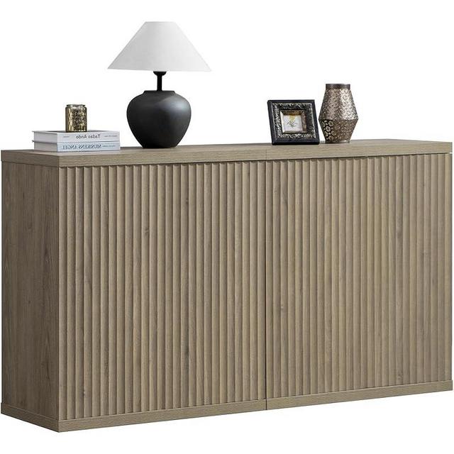 SICOTAS Buffet Cabinet with Storage Accent Sideboard Modern Credenza with Doors & Shelves Fluted Media Console Wood Mid Century Coffee Bar Table for Living Room Kitchen Dining Room Hallway (2PCS)