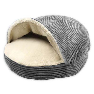 Precious Tails Cozy Corduroy Sherpa Pet Cave Bed in Grey