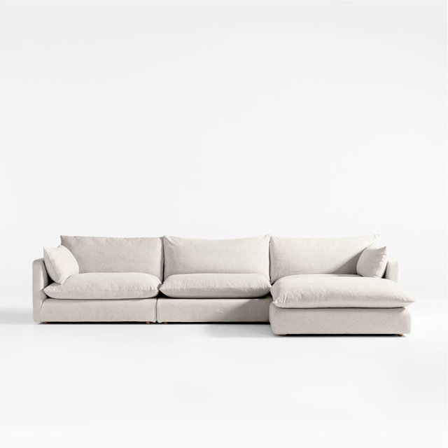 Unwind Modular 4-Piece Slipcovered Reversible Sectional Sofa with Ottoman