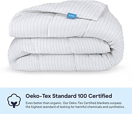Luna Adult Weighted Blanket | 15 lbs - 60x80 - Queen Size Bed | 100% Oeko-Tex Certified Cooling Cotton & Premium Glass Beads | Designed in USA | Heavy Cool Weight for Hot & Cold Sleepers | Grey Stripe