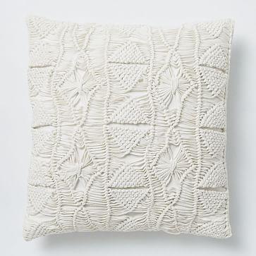Macrame Diamond Pillow Cover, 16"x16", Stone White