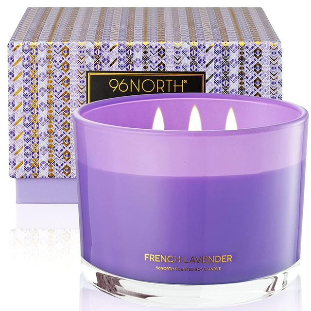 96NORTH Luxury Lavender Soy Candle | Large 3 Wick Jar Candle | Up to 50 Hours Burning Time | 100% Natural Soy Wax | Relaxing Aromatherapy Aesthetic Candle | Housewarming Gift for Women and Men