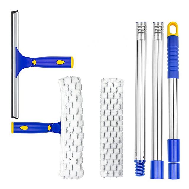 ITTAR Window Squeegee with 60-72 inch Handle, Rotatable Window Cleaner Squeegee, Squeegee and Microfiber Scrubber Combo with 2 Sets Stainless Steel Pole, Window Cleaning Tool Kit for High Window