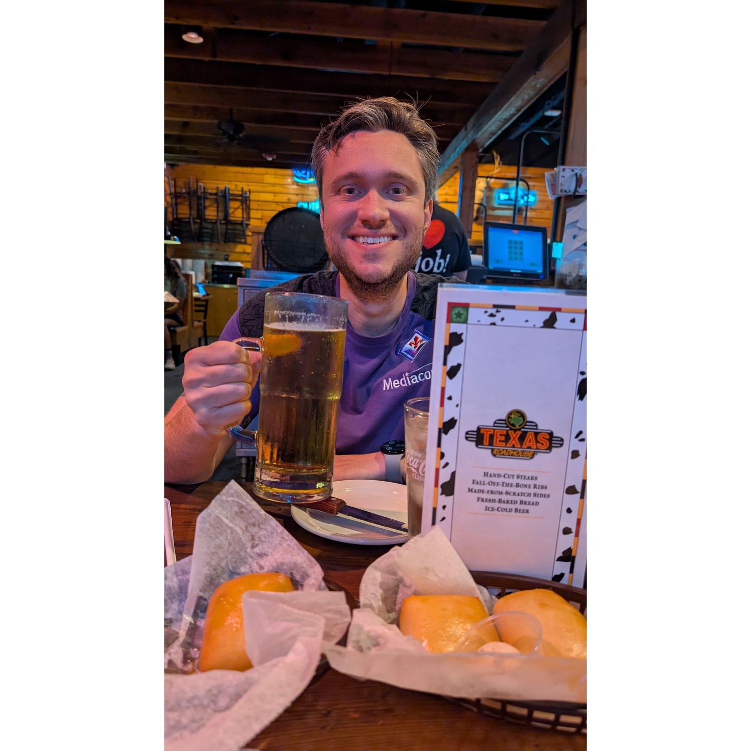 Celebrating Rafa getting his Green Card at Texas Roadhouse, naturally.