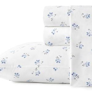 Stone Cottage - Queen Sheets, Cotton Percale Bedding Set, Crisp & Cool Ideal Bedding Set (Blue Sketchy Ditsy, Queen)