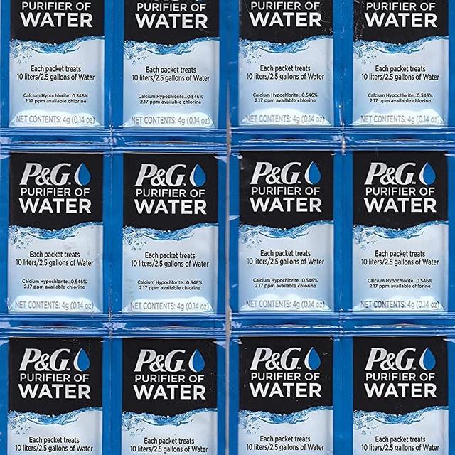 P&G Purifier of Water Portable Water Purifier Packets. Emergency Water Filter Purification Powder Packs for Camping, Hiking, Backpacking, Hunting, and Traveling. (12 Packets)