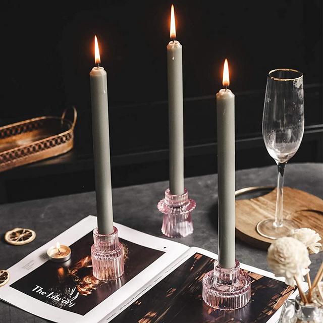 Lysenn Glass Candle Holders for Pillar Candles, Taper Candles, Tealight Candles - Premium Multipurpose Candlestick Holders - Fits 7/8", 1.3", 1.5", 2" Candle - Decorative Candle Stand Set of 3
