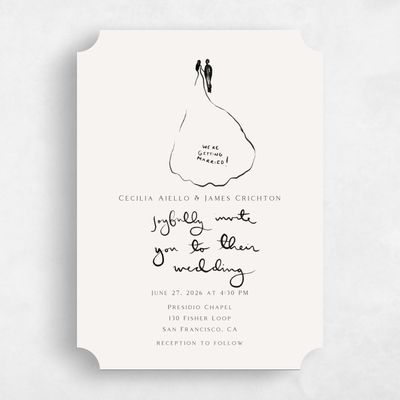 Beige Ticket Wedding Invitation - Dunluce Portrait