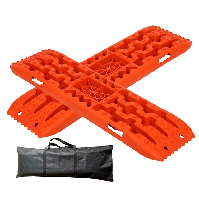 ZEMIRO CHARGE Off-Road Traction Boards with Jack Lift Base, 2Pcs Recovery Tracks for Sand, Mud, Snow Tracks - Tire Traction Pads for RV Truck 4X4 Jeep SUV Emergency Tire Traction (Orange)