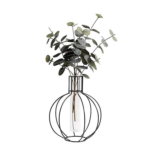 Metal Frame Vase Tube Glass Planter Terrarium with Geometric Black Metal Stand,Office Desktop Home & Office Decor Handmade (Sphere)