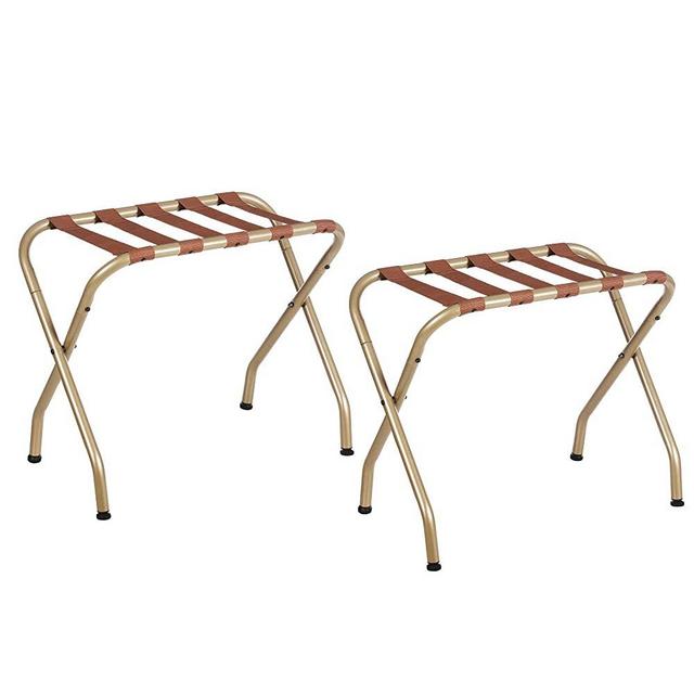 SONGMICS Luggage Rack, Pack of 2, Steel Frame, Foldable for Hotel, Golden URLR064A02