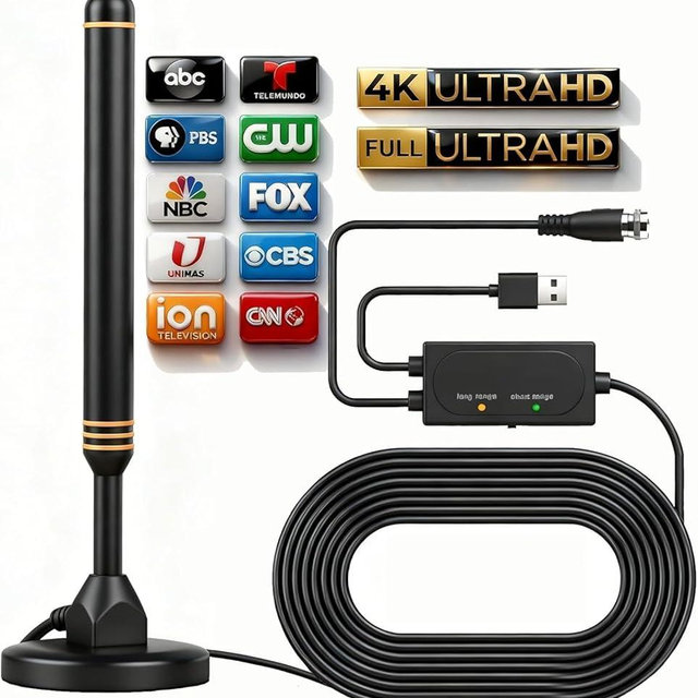 TV Antenna Indoor Antenna for Smart TV for Long Range Reception and All Smart TVs HD Digital Antenna with Amplifier Signal Booster for Local Channels Supports 4K 1080p-Orange