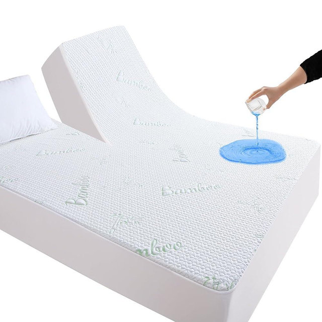 GOONIK Split Top King Mattress Protector for Adjustable Bed, Breathable Bamboo Viscose Waterproof Split Top King Mattress Pad Cover with 6-18 inches Deep Pocket, 32 inches Split from Head