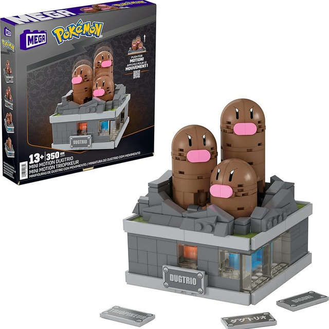 MEGA Pokémon Building Toys Set Mini Motion Dugtrio with 350 Pieces, Pop Up Motion, 5 Inches Tall, for Adult Collectors