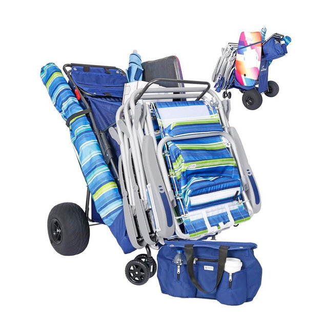Ultimate Beach Cart with Balloon Wheels for Sand – Buggy Wagon with Big Wheels, Insulated Cooler Bag, Body Board & Umbrella Holder, 100 lbs Load Capacity