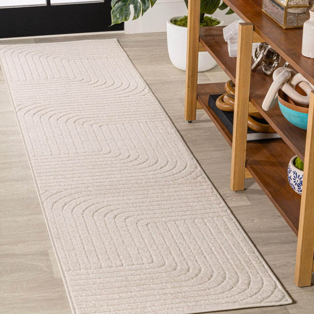 JONATHAN Y Odense High-Low Minimalist Angle Geometric Ivory/Cream 2 ft. x 8 ft. Indoor/Outdoor Runner Rug, Non-Shedding, Easy-Clean