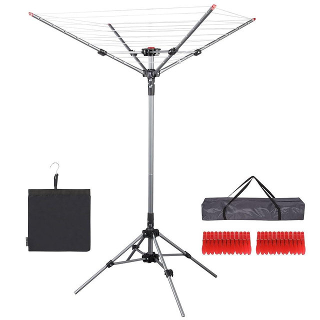 STO STO Umbrella Clothesline for Laundry, 4-Arm 8 Lines with 82 Feet Drying Space, Steel Frame, Adjustable Height, Outdoor Umbrella Rotary Drying Rack, Collapsible Clothes Drying Rack for Backyard