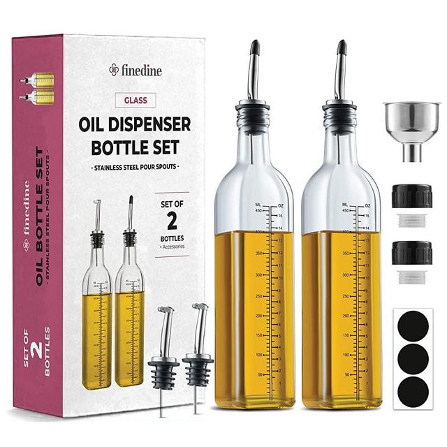 Oil Dispenser - Oil Dispenser Bottle For Kitchen - Glass Oil Bottle Set - Oil and Vinegar Dispenser - Oil Dispenser Bottle For Kitchen - Glass Oil Bottle Set - Refill Funnel & Pouring Spouts & Labels