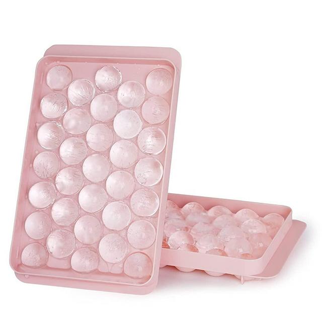 WIBIMEN Round Ice Cube Tray,Ice Ball Maker Mold for Freezer,Mini Circle Ice Cube Tray Making 1 in X 66PCS Sphere Ice Chilling Cocktail Whiskey Tea & Coffee(2 Packs Pink)