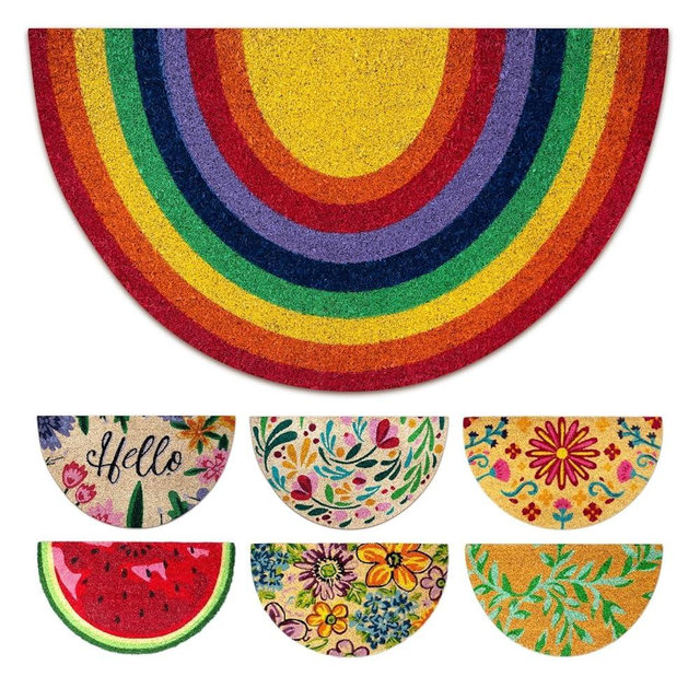 LUA VIKA Coir Door mats Outdoor - Rainbow - Welcome mats for Front Door - Half Circle Coir Doormat Outdoor Entrance - 16''x27.5''