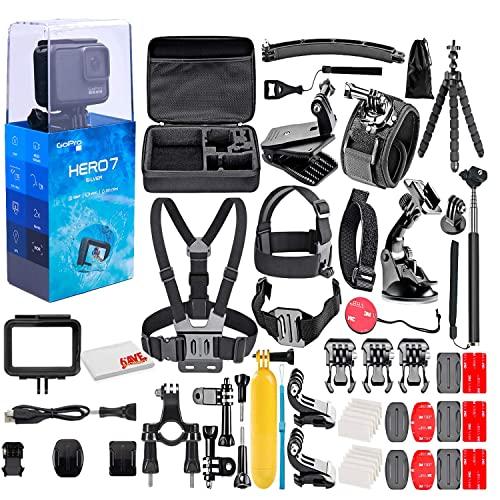 GoPro - HERO7 Silver 4K Waterproof Action Camera - with 50 Piece Accessory Kit - Touch Screen 4K HD Video - 10MP Photos - Live Streaming Stabilization - Silver - Loaded Bundle
