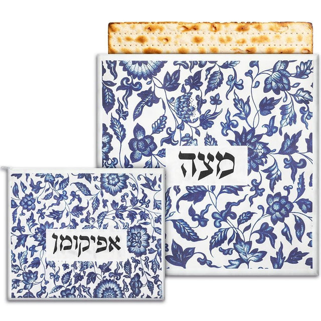 Mindsoft 2 Pcs Passover Afikoman Bags set Passover Seder Afikomen Holder Rustic Matzah Afikoman Cover Bags with 3 Layers Compartment for Pesach Jewish Holiday Party Decor Gifts (Porcelain)