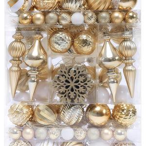 Christmas Tree Ornaments Decorations Set-116ct 1.18-6.5 Inch Assorted White Gold Shatterproof Decorative Hanging Christmas Ball Ornaments Bulk,Xmas Tree Tabletop Decorations for Holiday Decor
