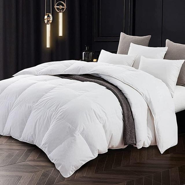 Topllen Down Comforter King Size, All Season Duvet Insert Filling with White Duck Down and Feather, 100% Egyptian Cotton Cover Medium Warmth Down Duvet with Corner Tabs (106x90, White)