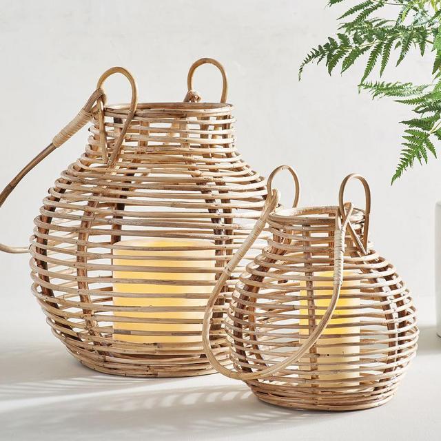 Riley Rattan Lantern, Natural, Medium